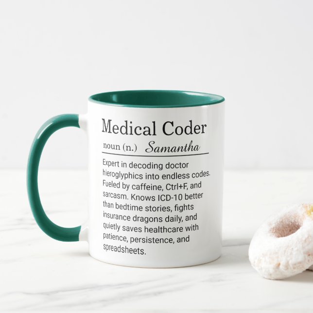 Mug Définition drôle et personnalisée de codeur médica (Avec donut)