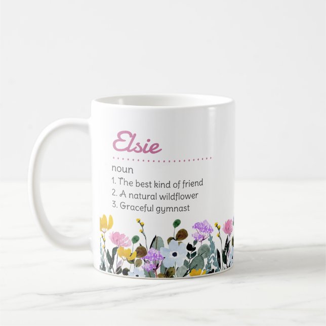 Mug Définition du nom avec une bordure de jolies fleur (Gauche)