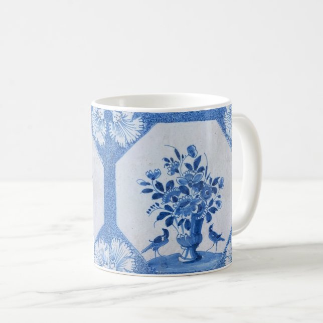 Mug Delft Blue Birds floral Français Country Chic  (Devant droit)