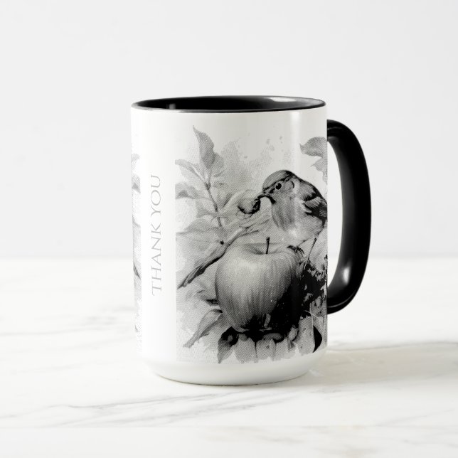 Mug Délice oiseau fantaisiste et pomme (Devant droit)