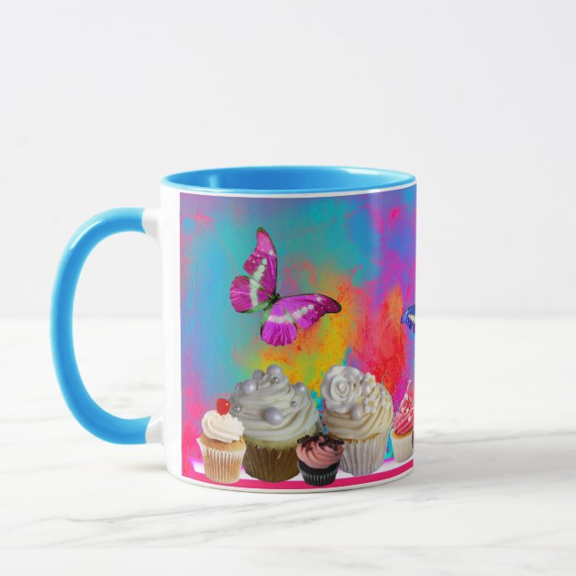 Mug DÉLICIEUX CUPCAKES ET BUTTERFLIES Bleu rose (Gauche)