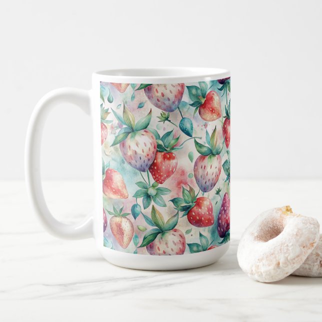 Mug Delicious Watercolor Strawberries (Avec donut)