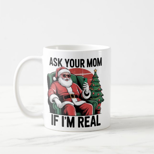 Mug Demande à ta mère Funny Santa Snarky Retro Noël (Gauche)