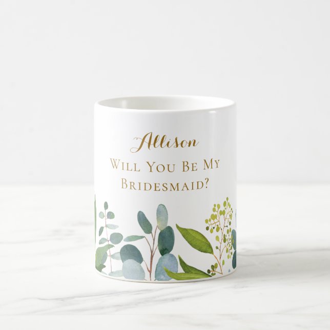 Mug Demande de Demoiselle d'Honneur aux Feuilles d'Euc (Centre)