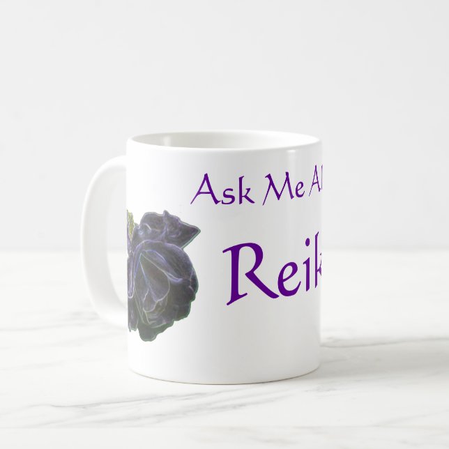 Mug Demandez-moi à propos de Reiki Purple Rose (Devant gauche)
