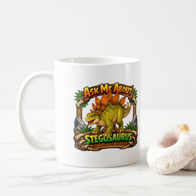 Mug Demandez-moi à propos du Stégosaure | Chocolat Cha (Avec donut)