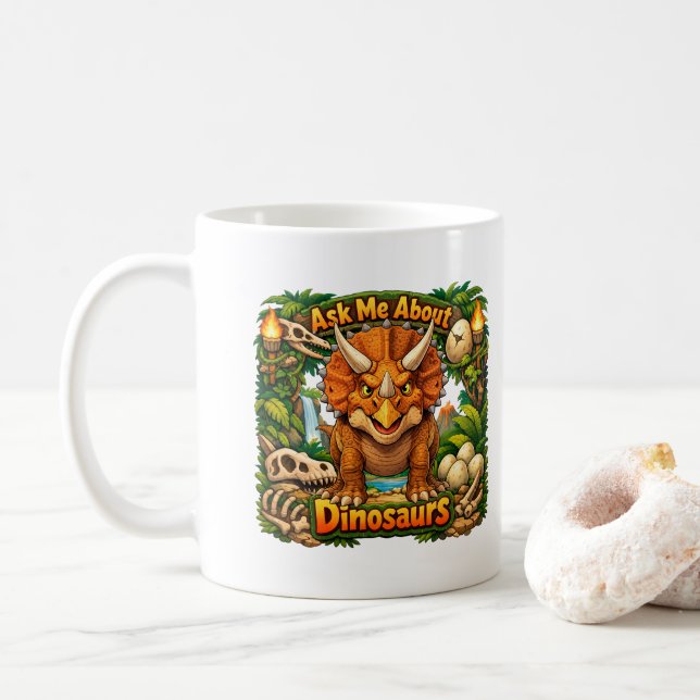 Mug Demandez-moi des dinosaures | Chocolat chaud | (Avec donut)