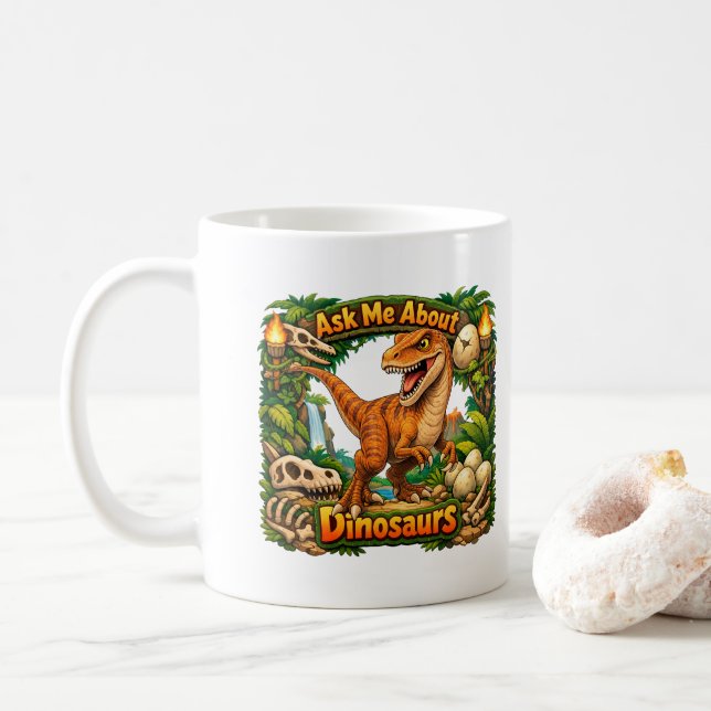 Mug Demandez-moi des dinosaures | Chocolat chaud | (Avec donut)