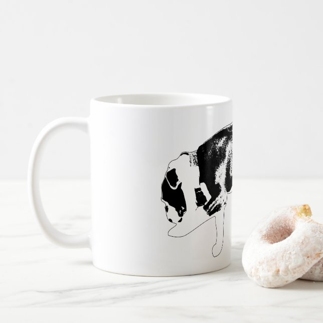 Mug Démarche de Bulldog Déterminé en Noir et Blanc (Avec donut)