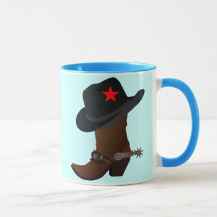 MUG DÉMARRAGE ET CASQUETTE DE COWBOY AVEC ÉTOILE ROUGE