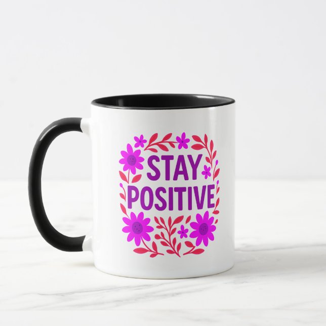Mug Demeurez un devis de motivation florale positif (Gauche)