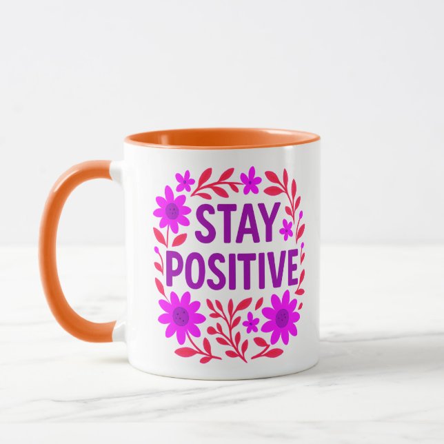Mug Demeurez un devis de motivation florale positif (Gauche)