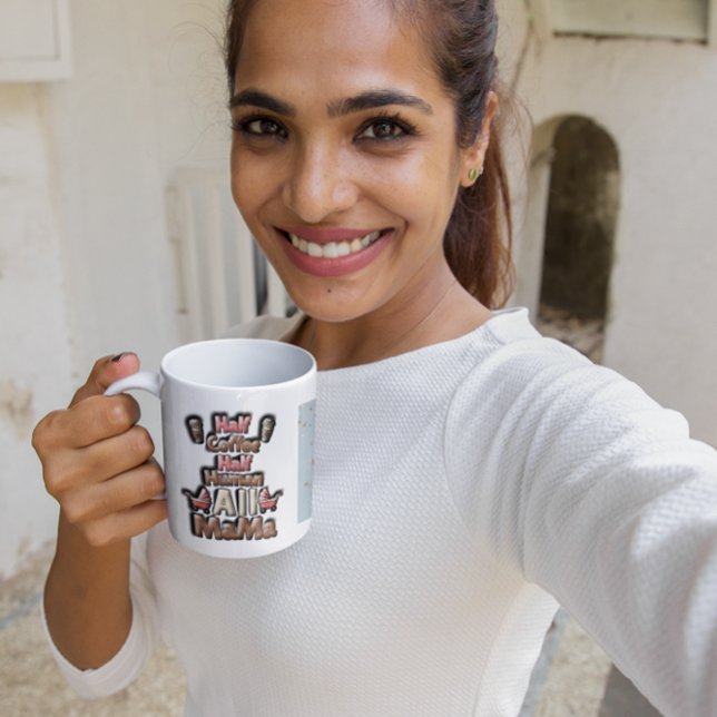Mug ☕️ demi-café, 💕 mi-humain, toute maman 🍎 (Créateur téléchargé)