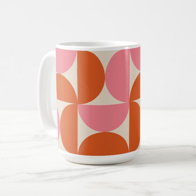 Mug Demi-cercles du milieu du siècle rose et orange (Devant gauche)