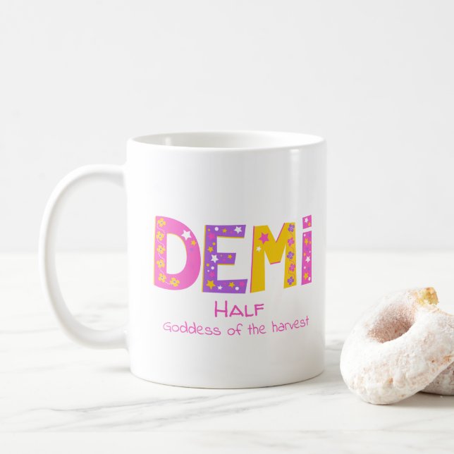 Mug Demi Girls nom signifiant étoiles de fleurs violet (Avec donut)