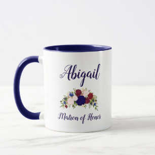 Mug Demoiselle d'Honneur Bleu Marine Marsala Floral Ma