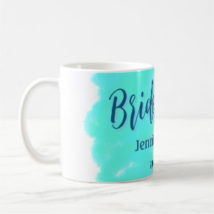 Mug Demoiselle d'honneur bleu vert aquarelle ajout nom
