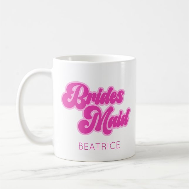 Mug Demoiselle d'honneur Bubble Gum Rose Rétro Nom Per (Gauche)