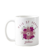 Mug Demoiselle d'Honneur Fleur Rose Foncé Rétro No