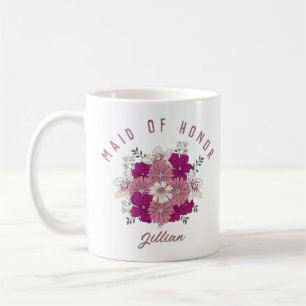 Mug Demoiselle d'Honneur Fleur Rose Foncé Rétro No