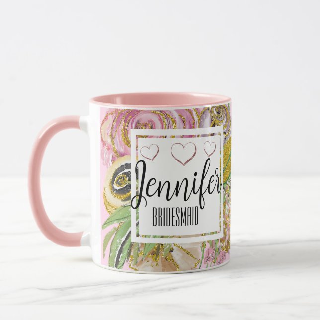 Mug Demoiselle d'honneur Fleurs Chic Rose Gold Personn (Gauche)
