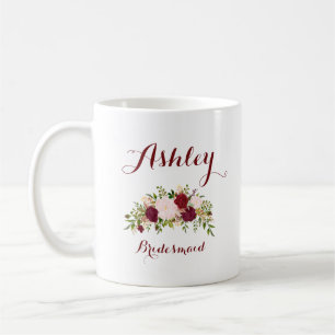Mug Demoiselle d'honneur florale rose marsala personna