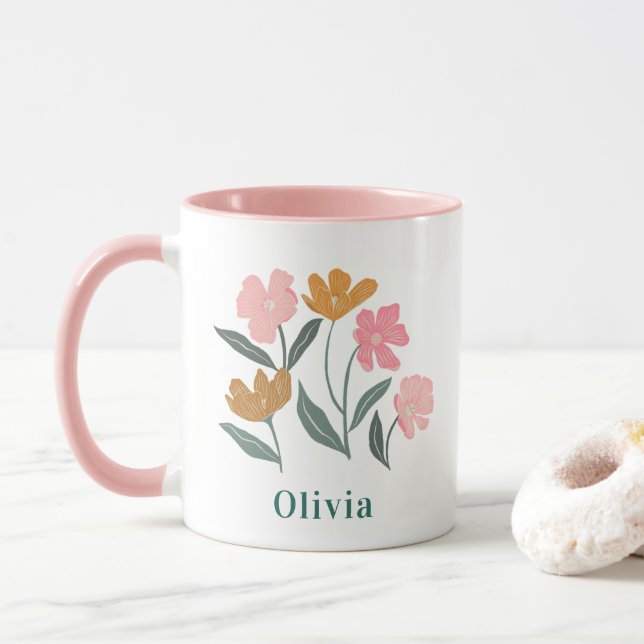 Mug Demoiselle d'honneur illustrée botanique avec nom  (Avec donut)