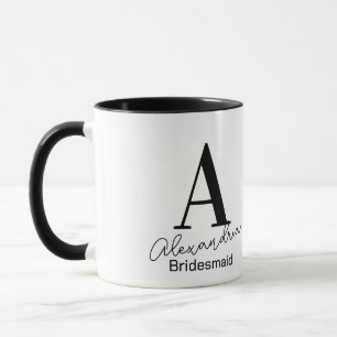 Mug Demoiselle d'honneur Monogramme Minimaliste Noir e