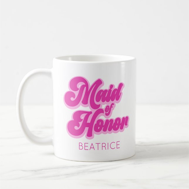 Mug Demoiselle d'Honneur Rose Bubble-gum Rétro Nom Per (Gauche)