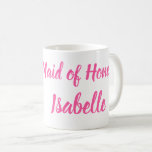 Mug Demoiselle d'honneur rose Cadeaux personnalisés Ma<br><div class="desc">Belle calligraphie,  tasse de café Mariage demoiselle d'honneur rose. Parfait pour les faveurs de mariage. Vous pouvez personnaliser avec votre nom.</div>