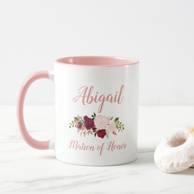Mug Demoiselle d'Honneur Rose Marsala Fleurs Mariage (Avec donut)
