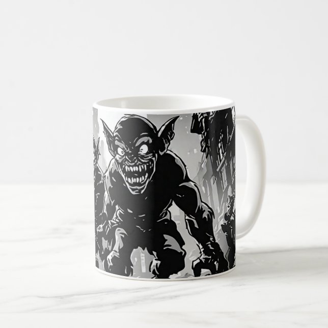Mug Démons Gobelins Ville Abandonnée Style BD Rétro NB (Devant droit)