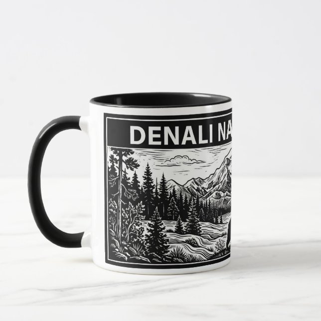 Mug Deni National Park Gravure sur bois en noir et bla (Gauche)