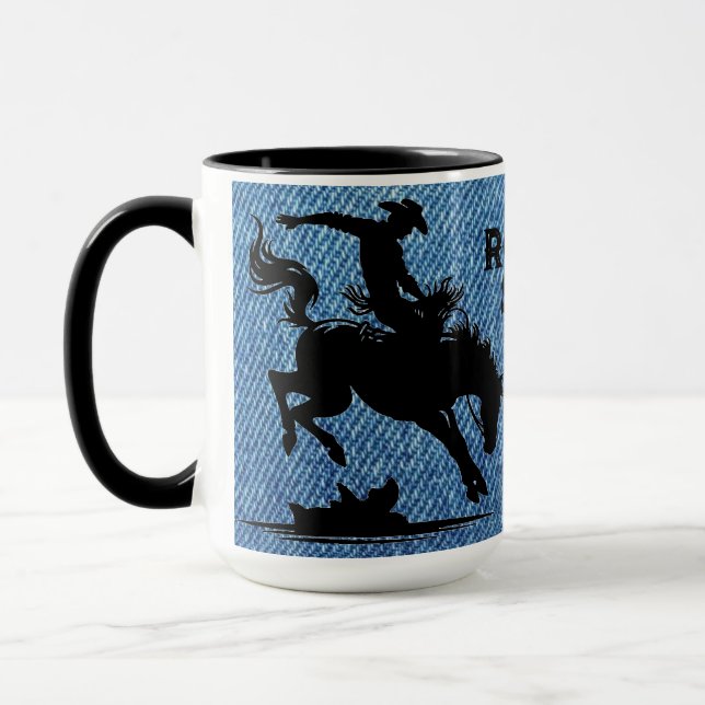 Mug Denim Bleu Personnalisé Star de Rodéo (Gauche)