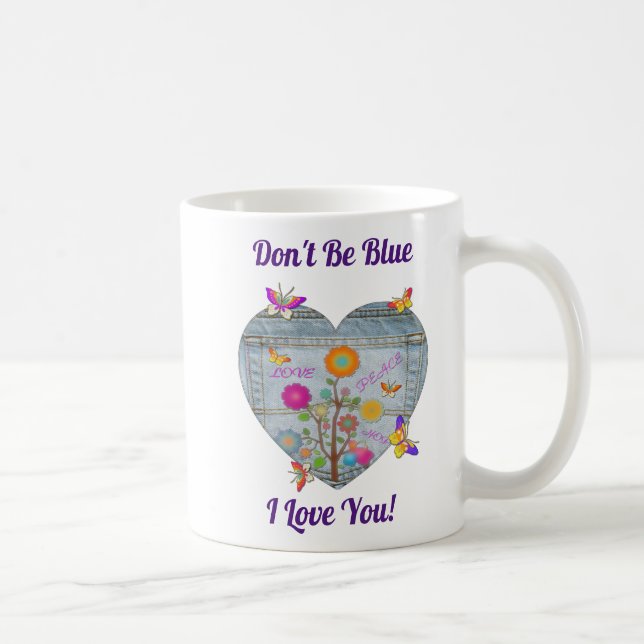 Mug Denim Pocket Fleurs cardiaques Papillons (Droite)