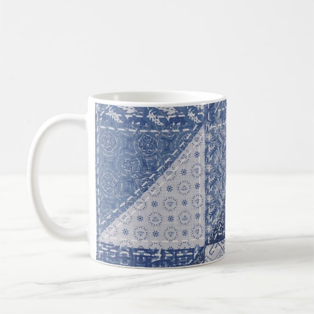 Mug Dénim Triangle Patchwork Texture Vintage. (Gauche)