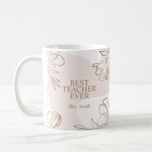 Mug d'enseignant personnalisé rose avec fleurs