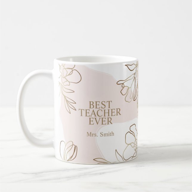 Mug d'enseignant personnalisé rose avec fleurs (Gauche)