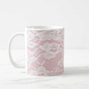 Mug Dentelle blanche sur Pastel Lin rose Texture