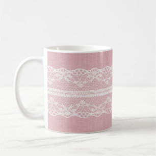 Mug Dentelle blanche sur Pastel Lin rose Texture