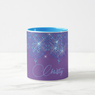 Mug Dentelle bleu et violet élégant diamant brillant M