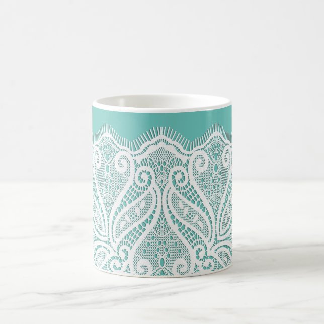 Mug Dentelle doily turquoise blanc vintage vieux mode (Centre)