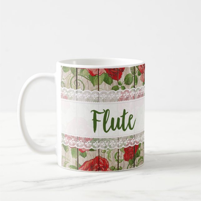 Mug Dentelle en bois de flute Musique Rose rustique (Gauche)