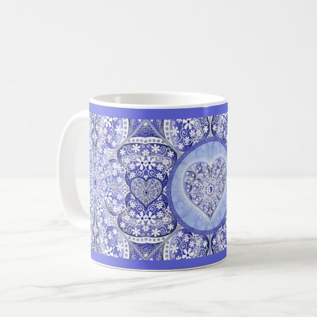 Mug Dentelle en céramique Bleu de Grèce (Devant gauche)