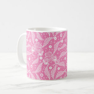 Mug Dentelle florale blanche sur fond rose