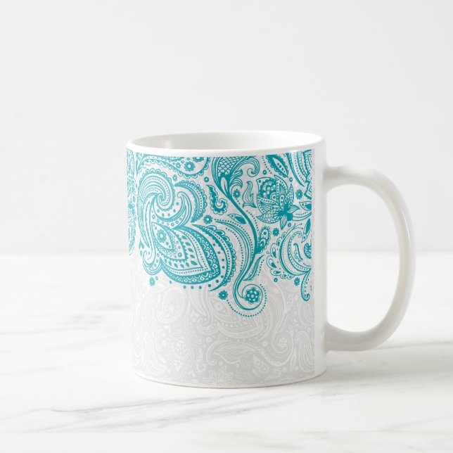 Mug Dentelle Florale Turquoise Et Blanche (Droite)