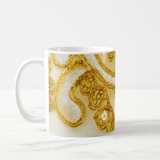 Mug Dentelle jaune doré rayé. texture Arrière - plan,  (Gauche)