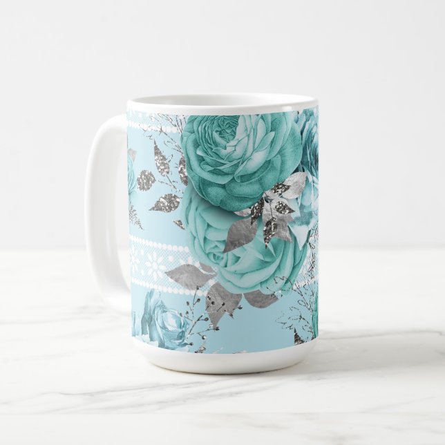 Mug Dentelle Rose bleue (Devant gauche)