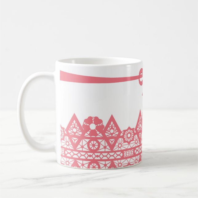 Mug dentelle rose sans couture boucle motif blanc (Gauche)