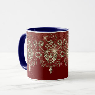 Mug Dentelle rouge Bourgogne brillant diamant élégant